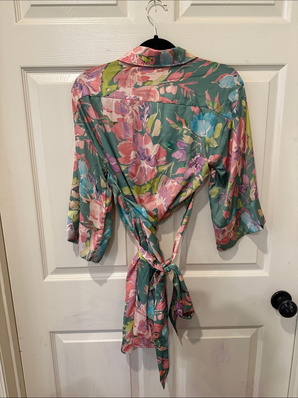 Zara NWT green floral satin shirt dress, small - Picture 6 of 7
